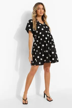 Maternity Spot Button Through Smock Dress