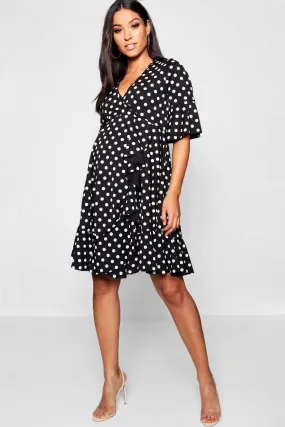 Maternity Spot Frill Wrap Dress