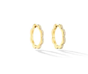 Medium Yellow Gold Triplet Hoop Earrings with White Diamonds