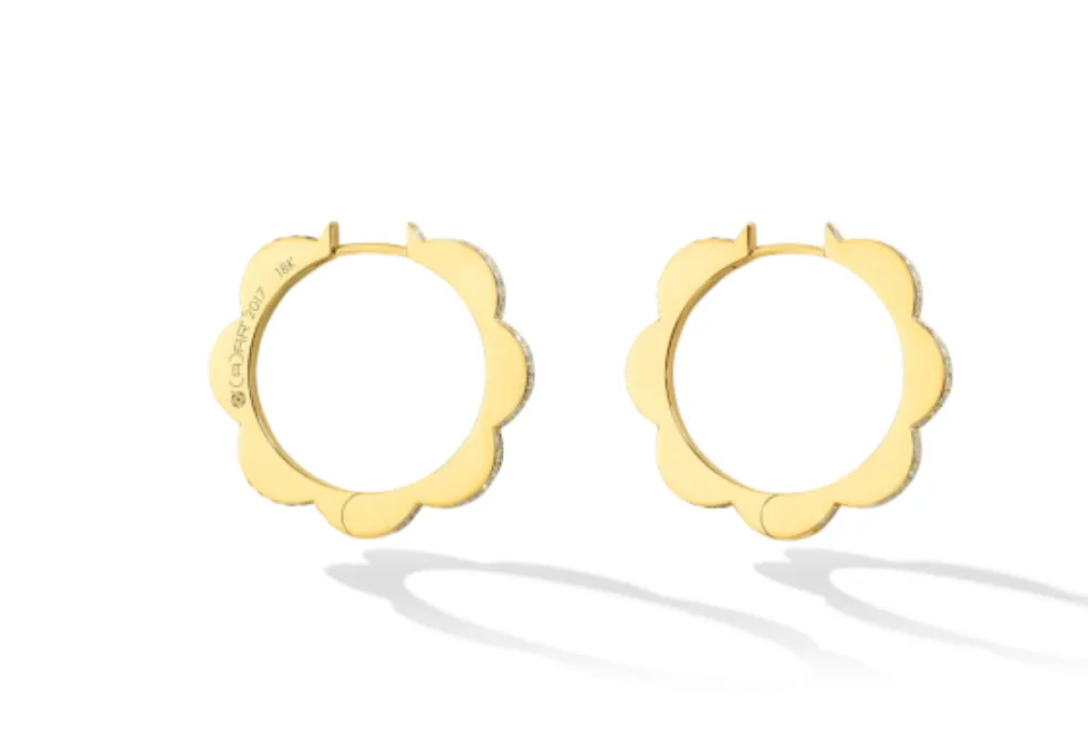 Medium Yellow Gold Triplet Hoop Earrings with White Diamonds