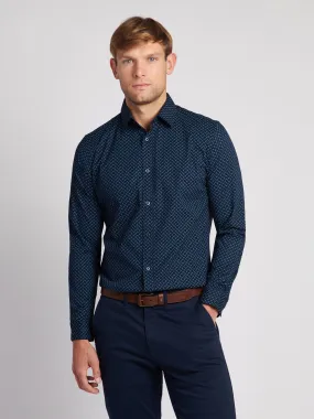 Mens Dash Spot Print Shirt in Navy Blue