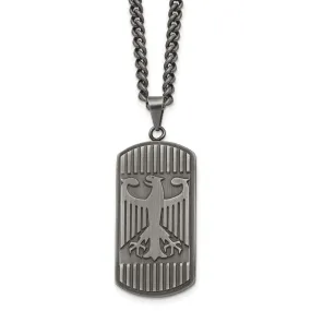 Mens Stainless Steel Antiqued Brushed Phoenix Dog Tag Necklace, 22 In