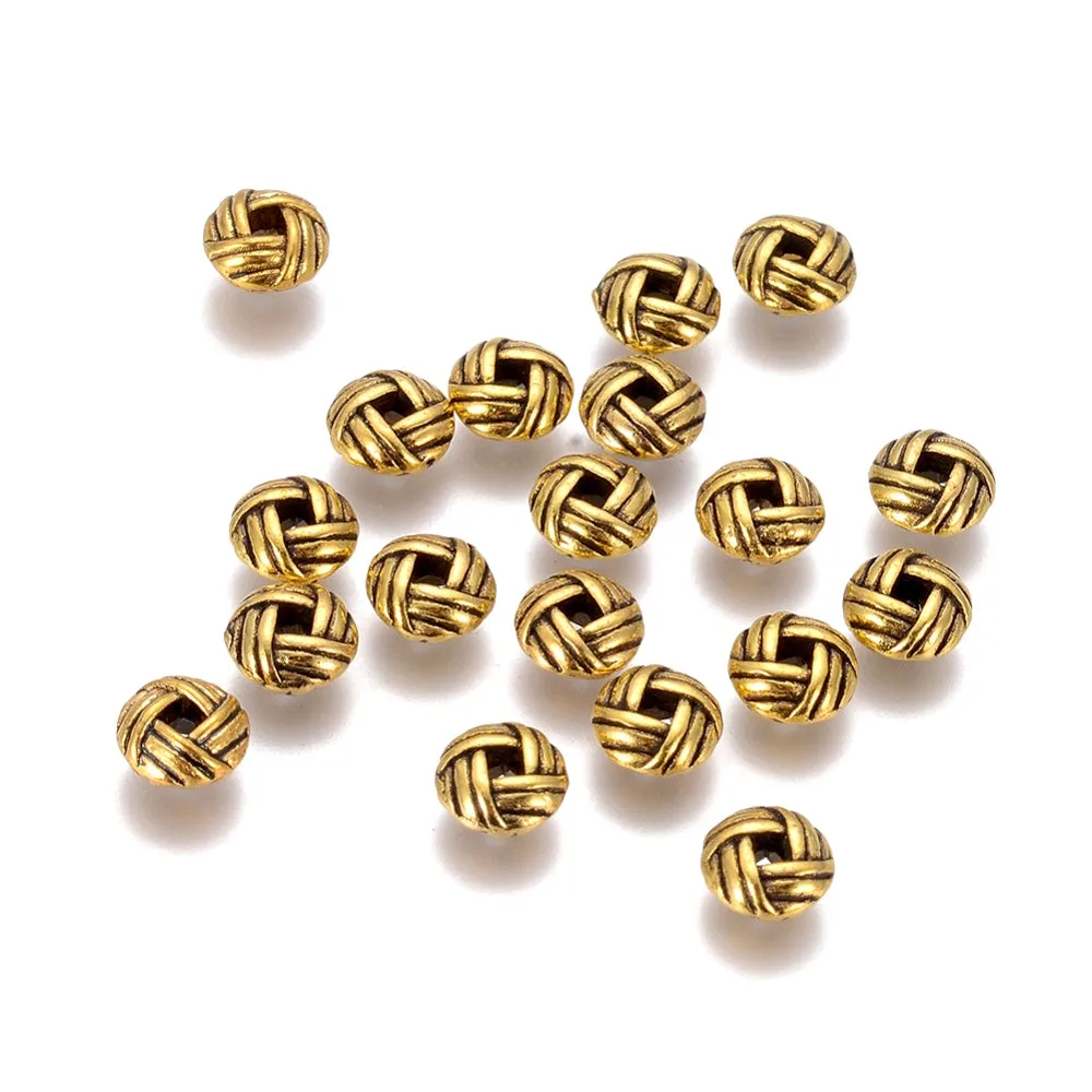 Metal Spacer Beads, Tibetan Style, Rope Edge, Rondelle, Antique Gold, Alloy, 6mm