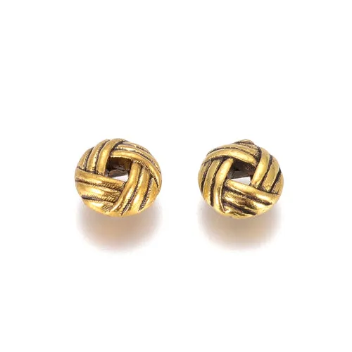 Metal Spacer Beads, Tibetan Style, Rope Edge, Rondelle, Antique Gold, Alloy, 6mm