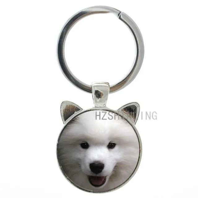 Mini Samoyed Yavrusu Scottish Terrier Schnauzer Shepherd Puppy Dog Keychain