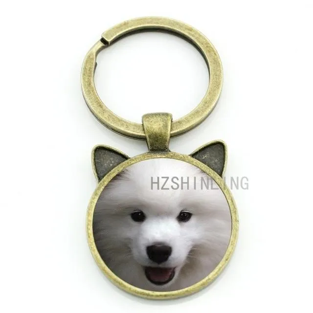 Mini Samoyed Yavrusu Scottish Terrier Schnauzer Shepherd Puppy Dog Keychain