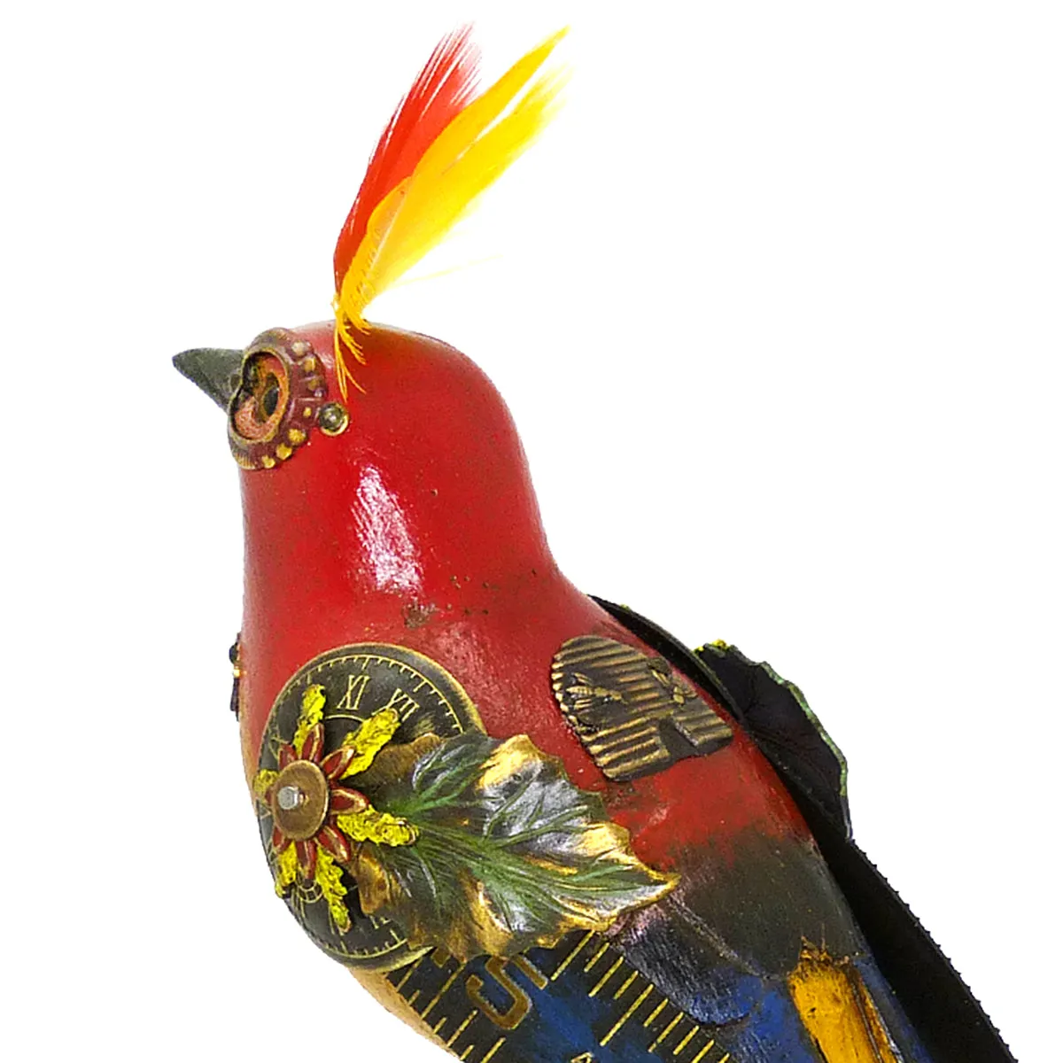 Mullanium Red Yellow Bird on Wheels Artists Jim Tori Mullan Steampunk Handmade