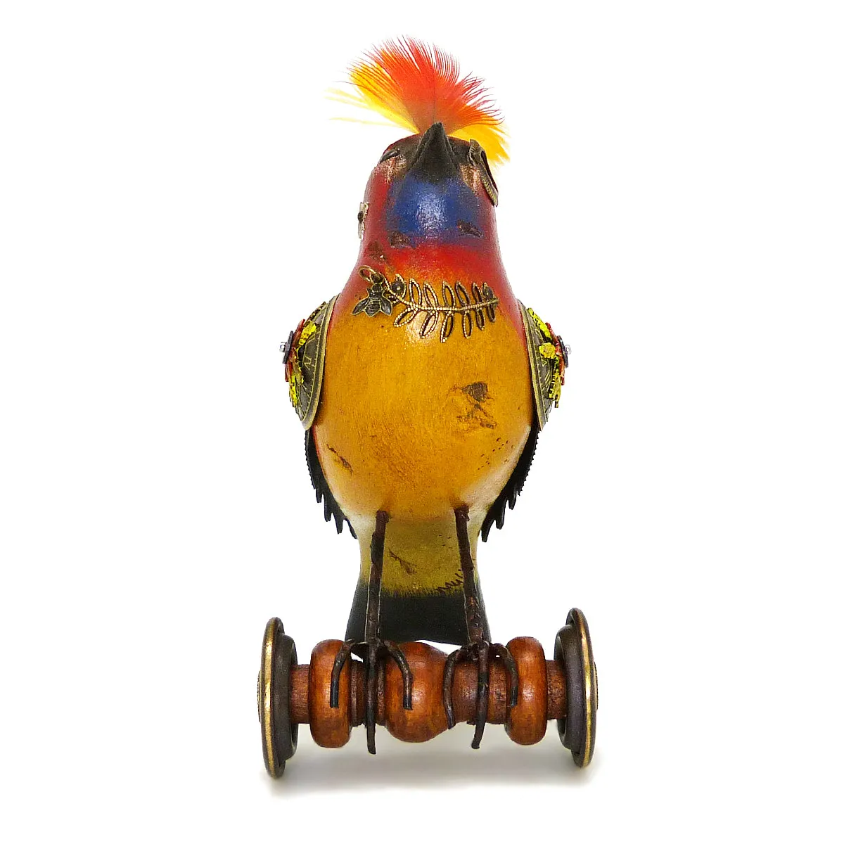 Mullanium Red Yellow Bird on Wheels Artists Jim Tori Mullan Steampunk Handmade