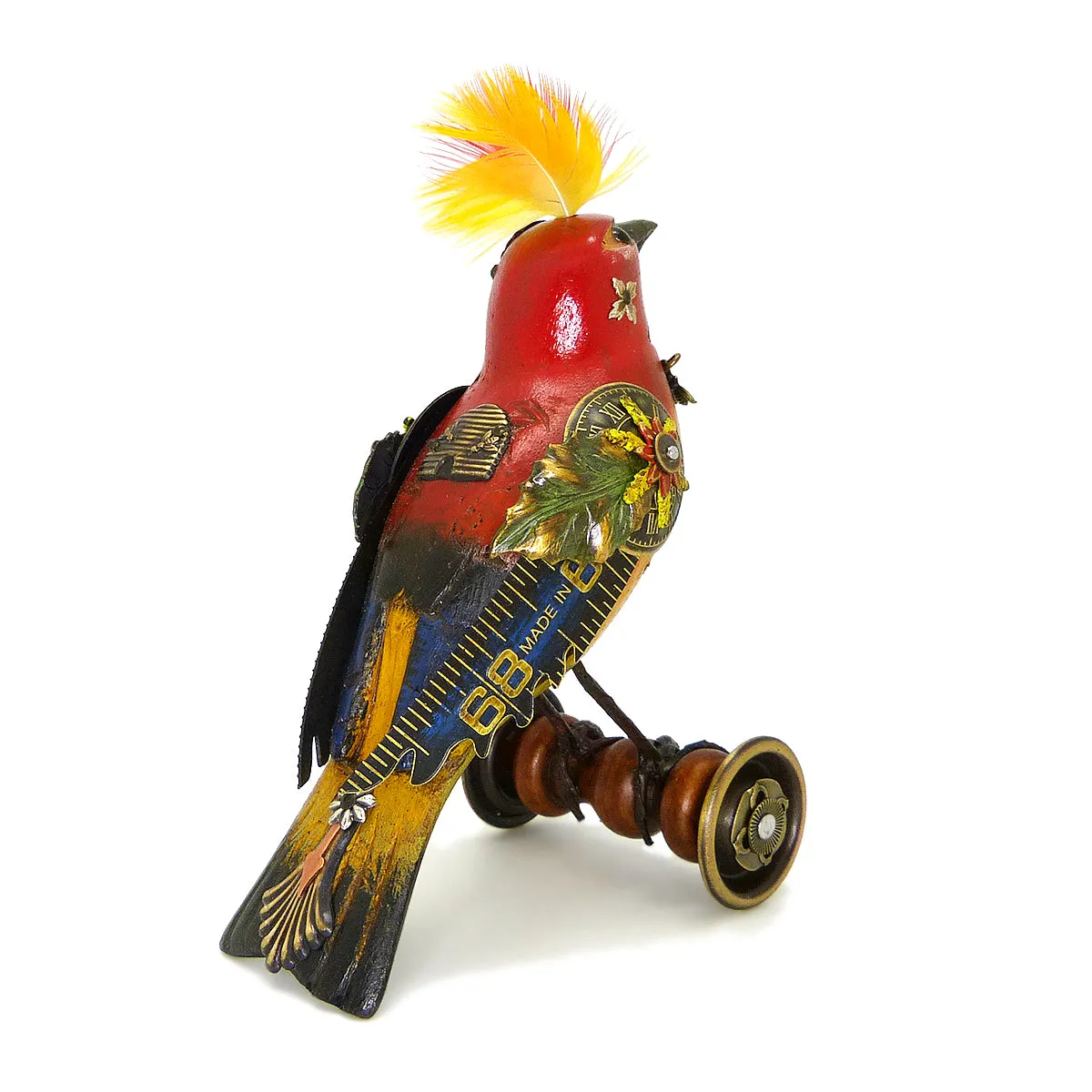 Mullanium Red Yellow Bird on Wheels Artists Jim Tori Mullan Steampunk Handmade