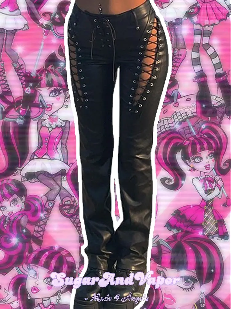 Natalia Y2K Leather Lace-up Pants