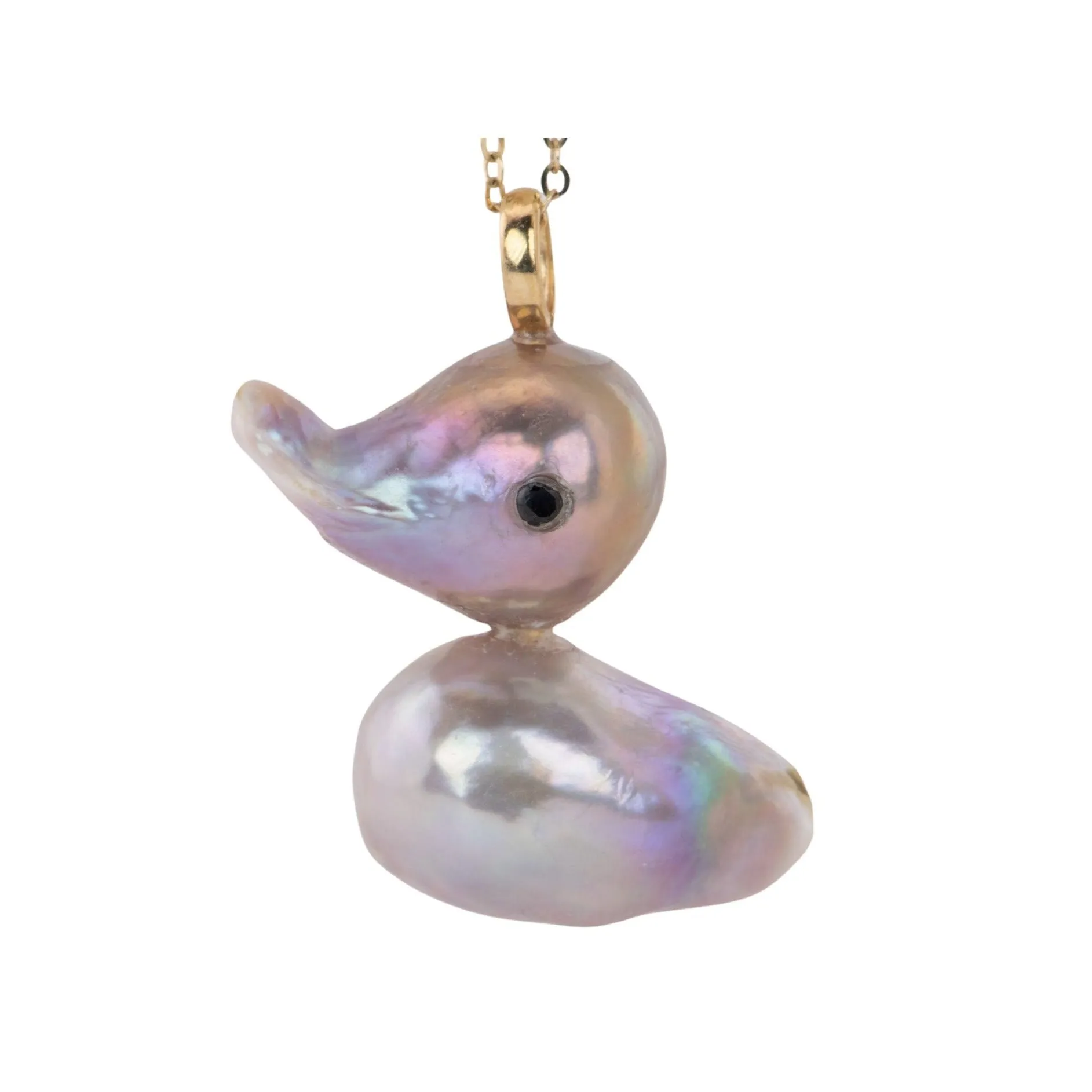 Natural Freshwater Baroque Pearl Duck Pendant with 18K Gold Bail R4445