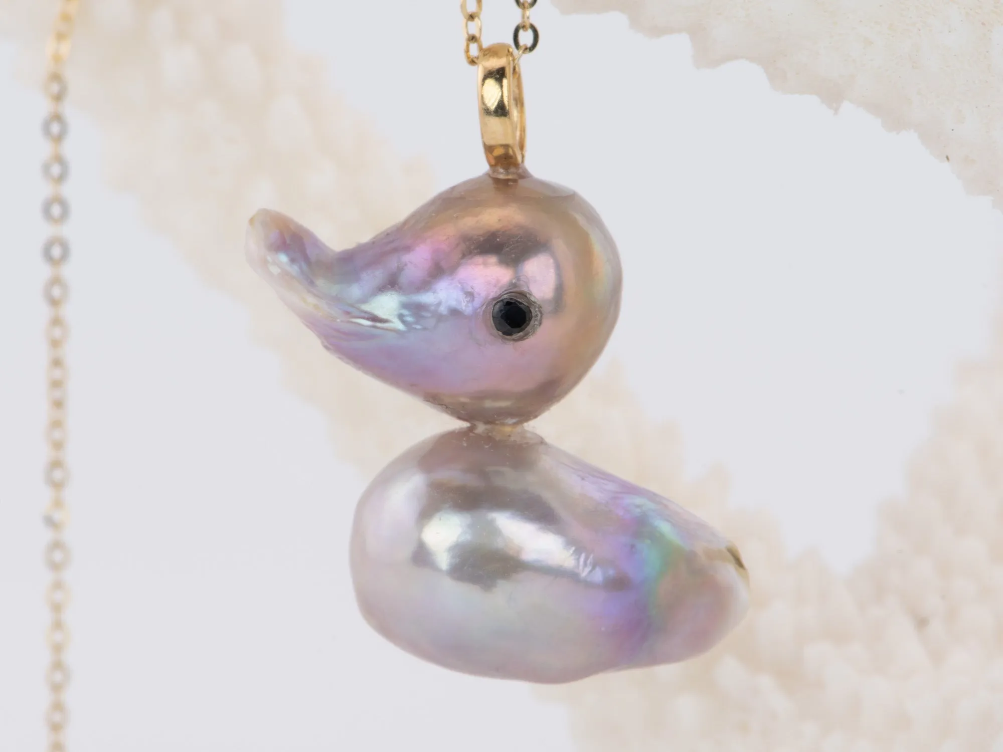 Natural Freshwater Baroque Pearl Duck Pendant with 18K Gold Bail R4445