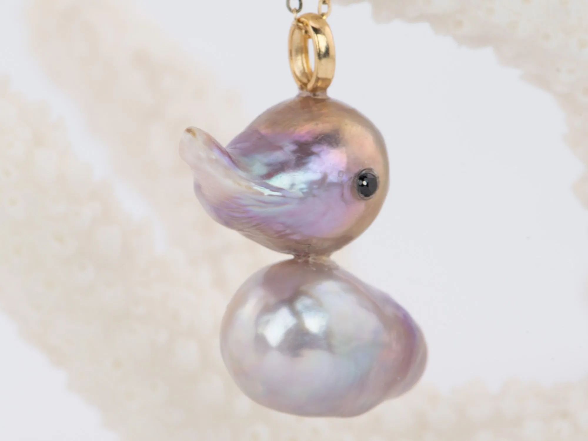 Natural Freshwater Baroque Pearl Duck Pendant with 18K Gold Bail R4445