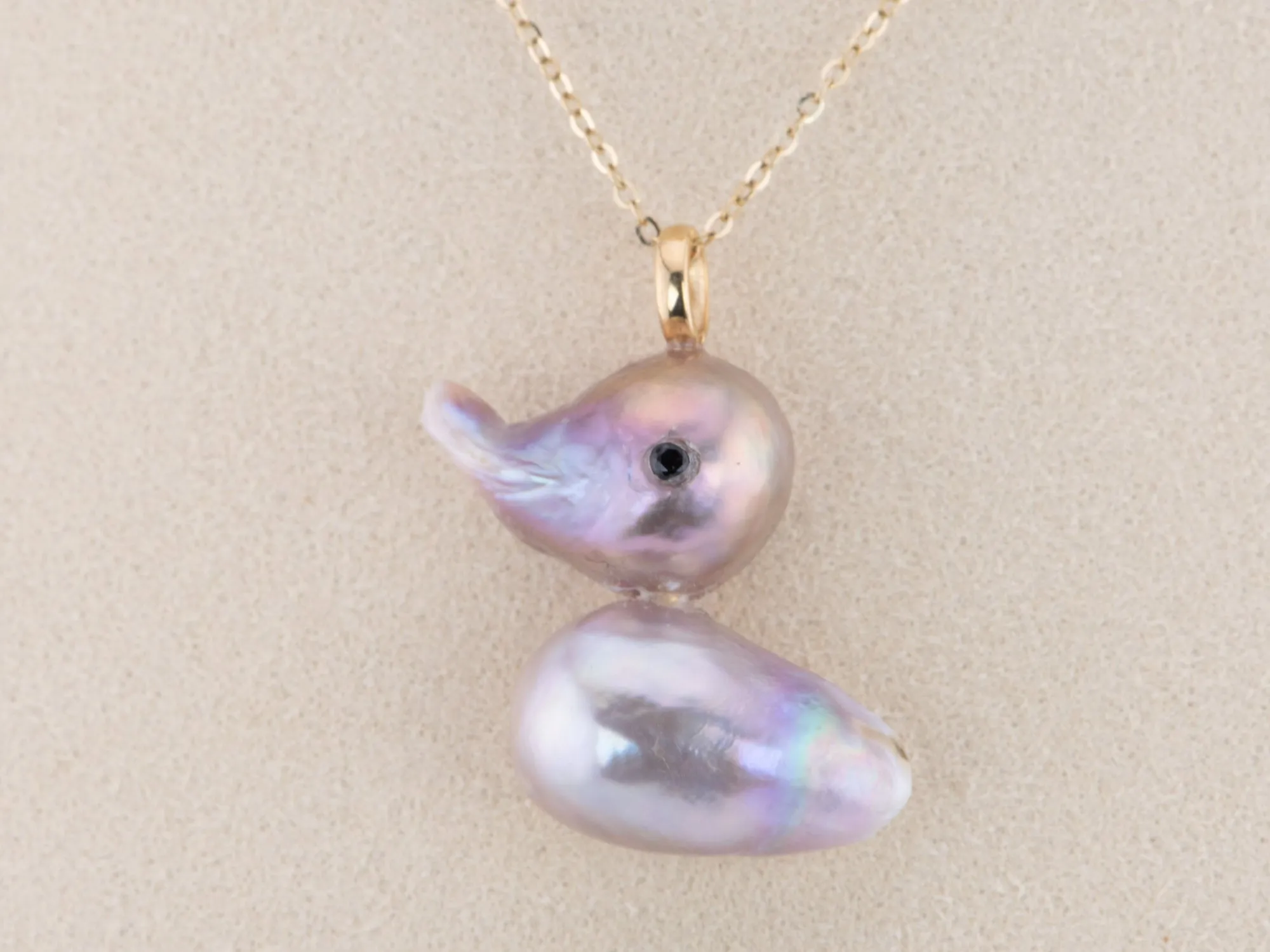 Natural Freshwater Baroque Pearl Duck Pendant with 18K Gold Bail R4445