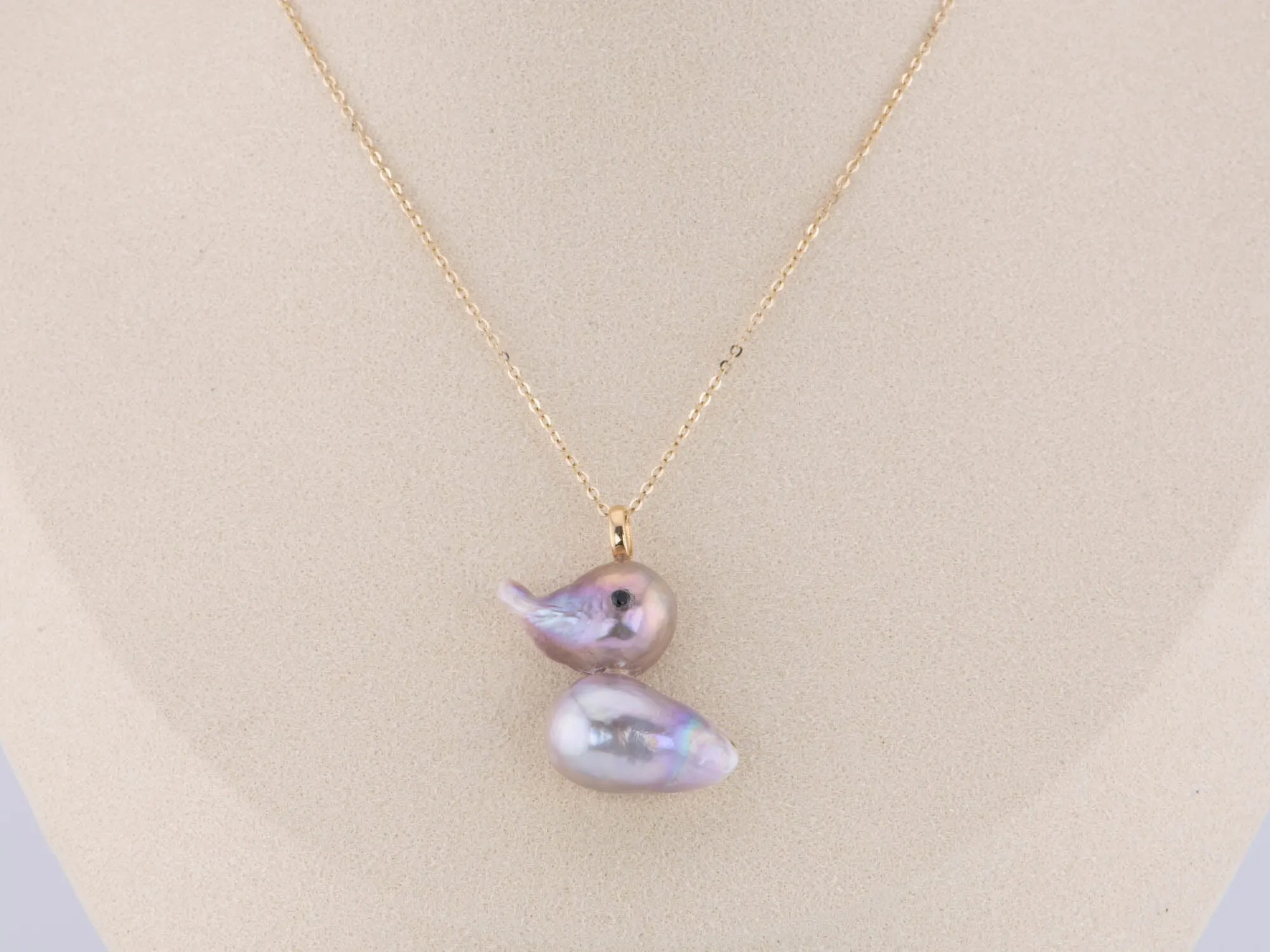 Natural Freshwater Baroque Pearl Duck Pendant with 18K Gold Bail R4445