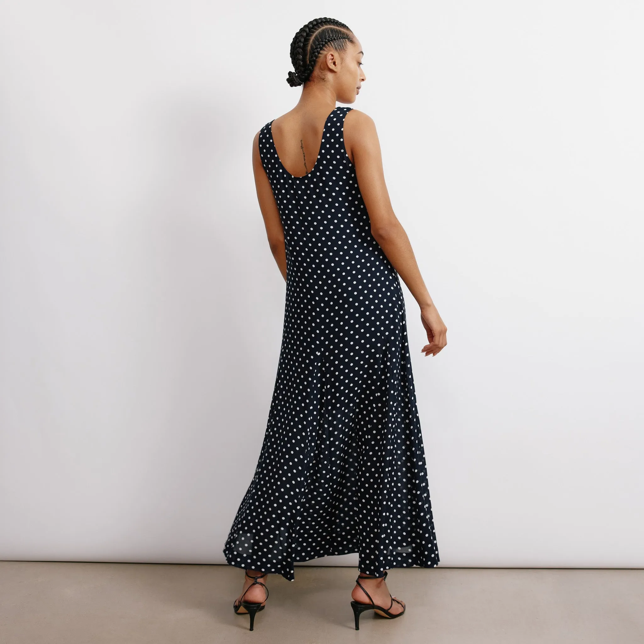 Navy and Cream Spot Maxi Dress