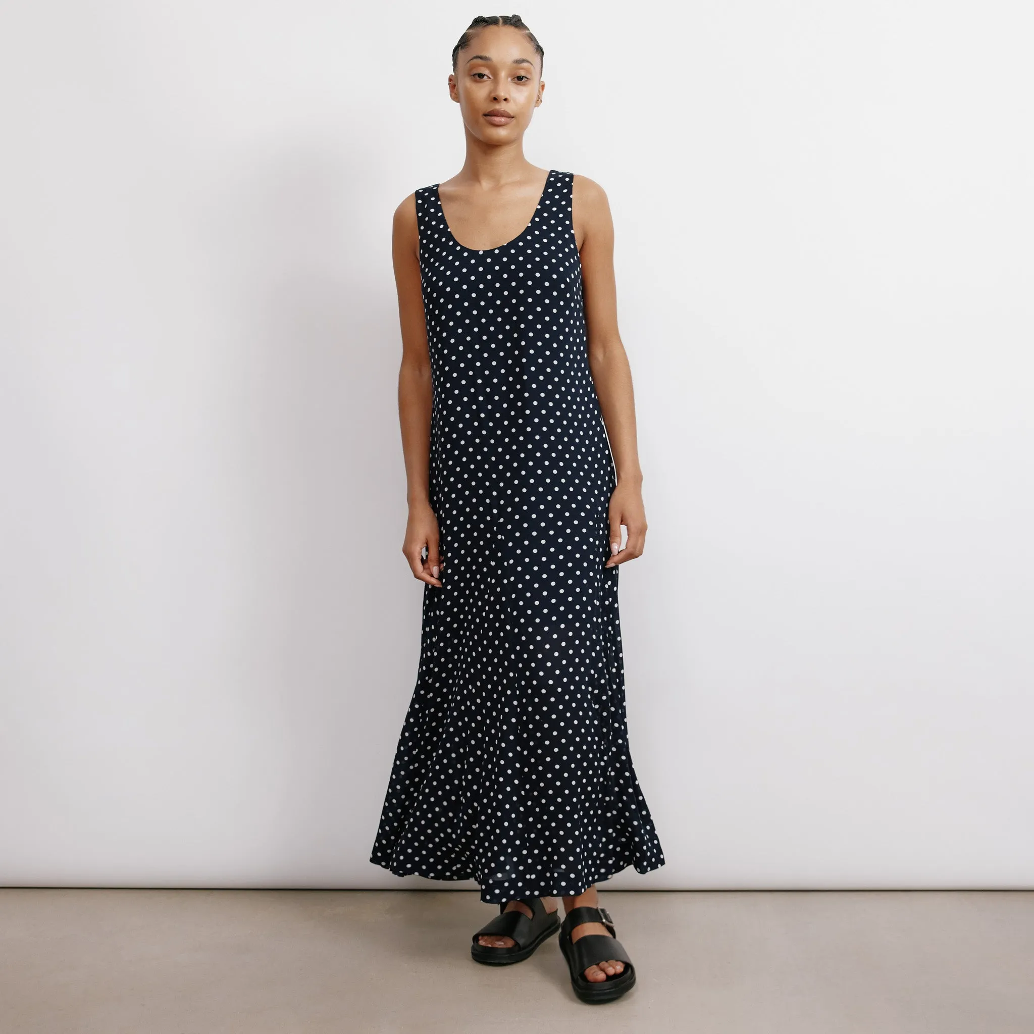 Navy and Cream Spot Maxi Dress