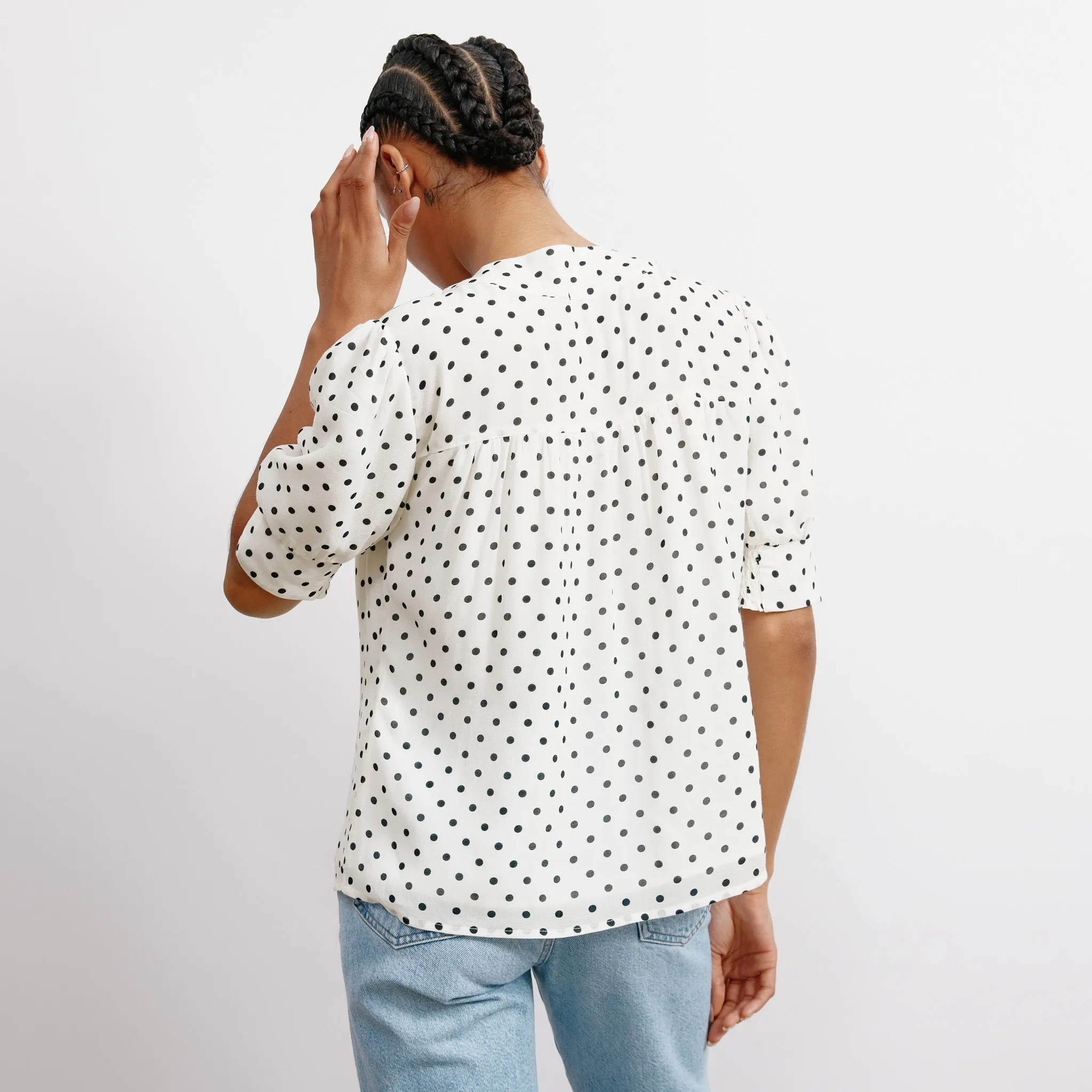 Navy Spot Short Sleeve Tie Top