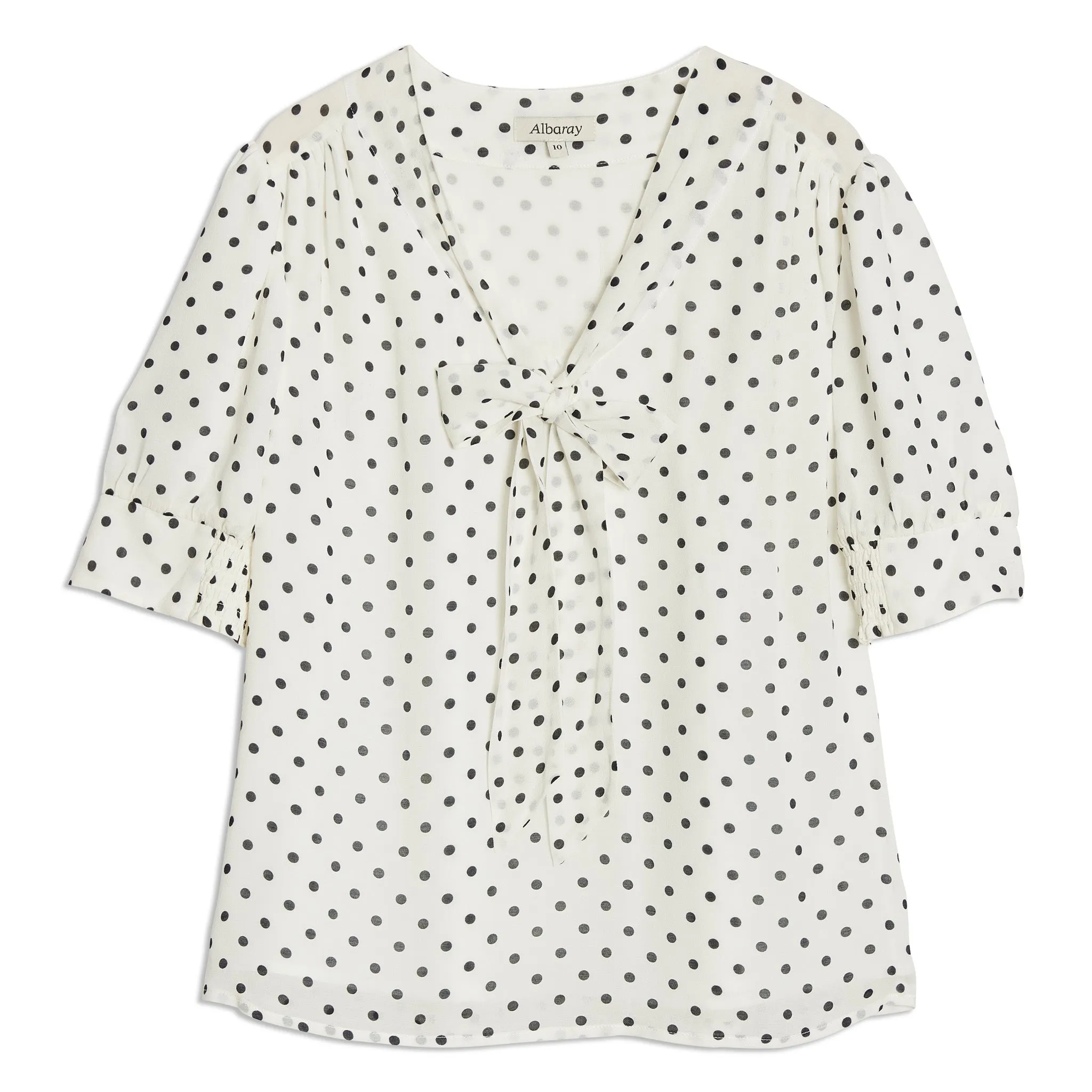 Navy Spot Short Sleeve Tie Top