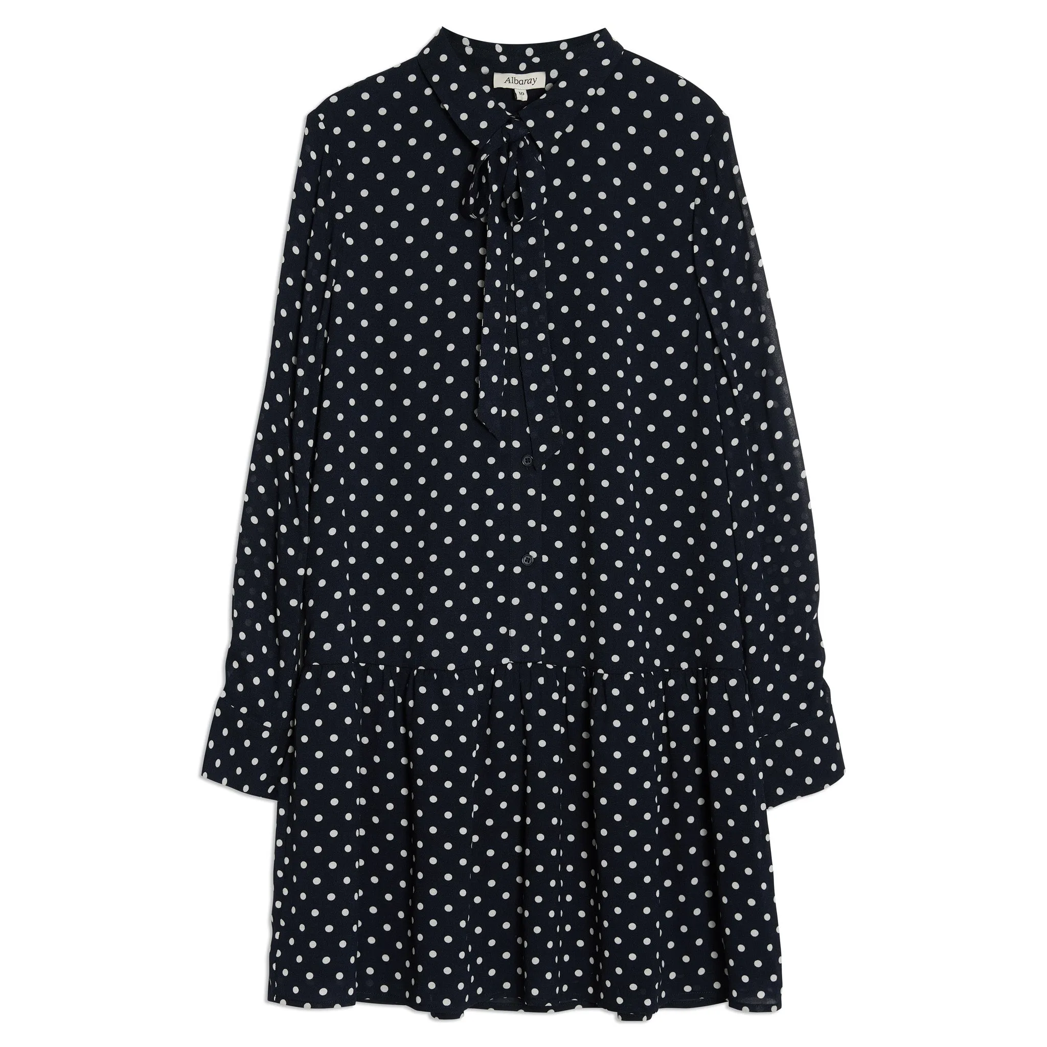 Navy Spot Tie Neck Dress