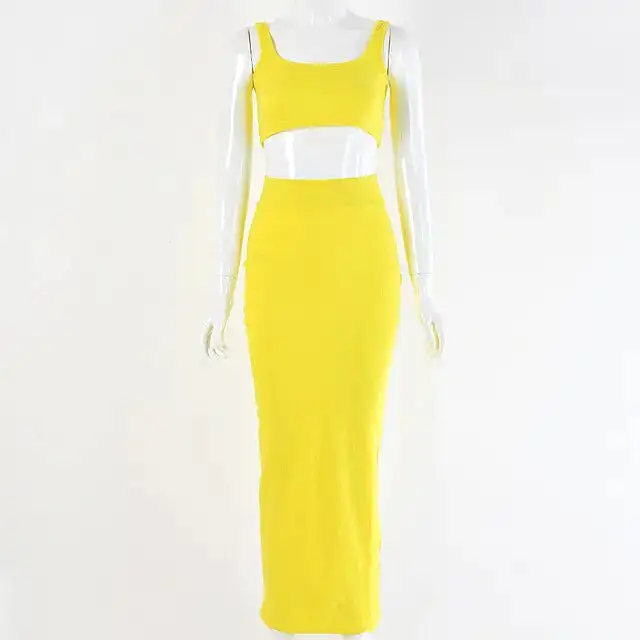 Neon Color Sexy Ribbed Dress Set