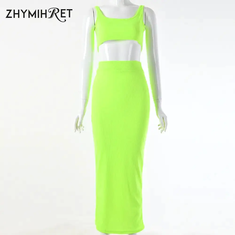 Neon Color Sexy Ribbed Dress Set