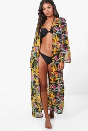 Nicole Paradise Bird Maxi Beach Kimono