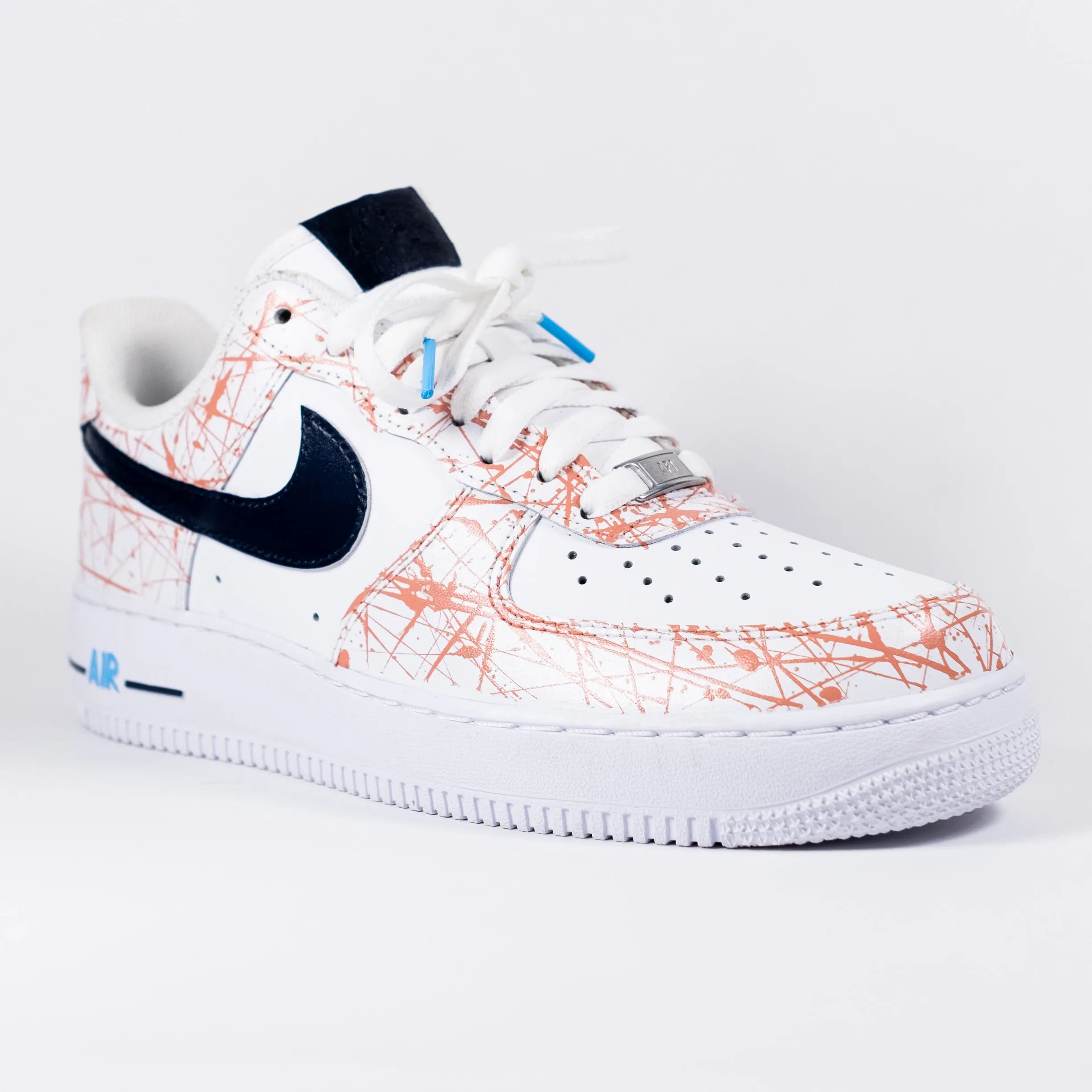 Nike Air Force 1 White Custom 'Salmon Splattered Navy Swoosh' Edition