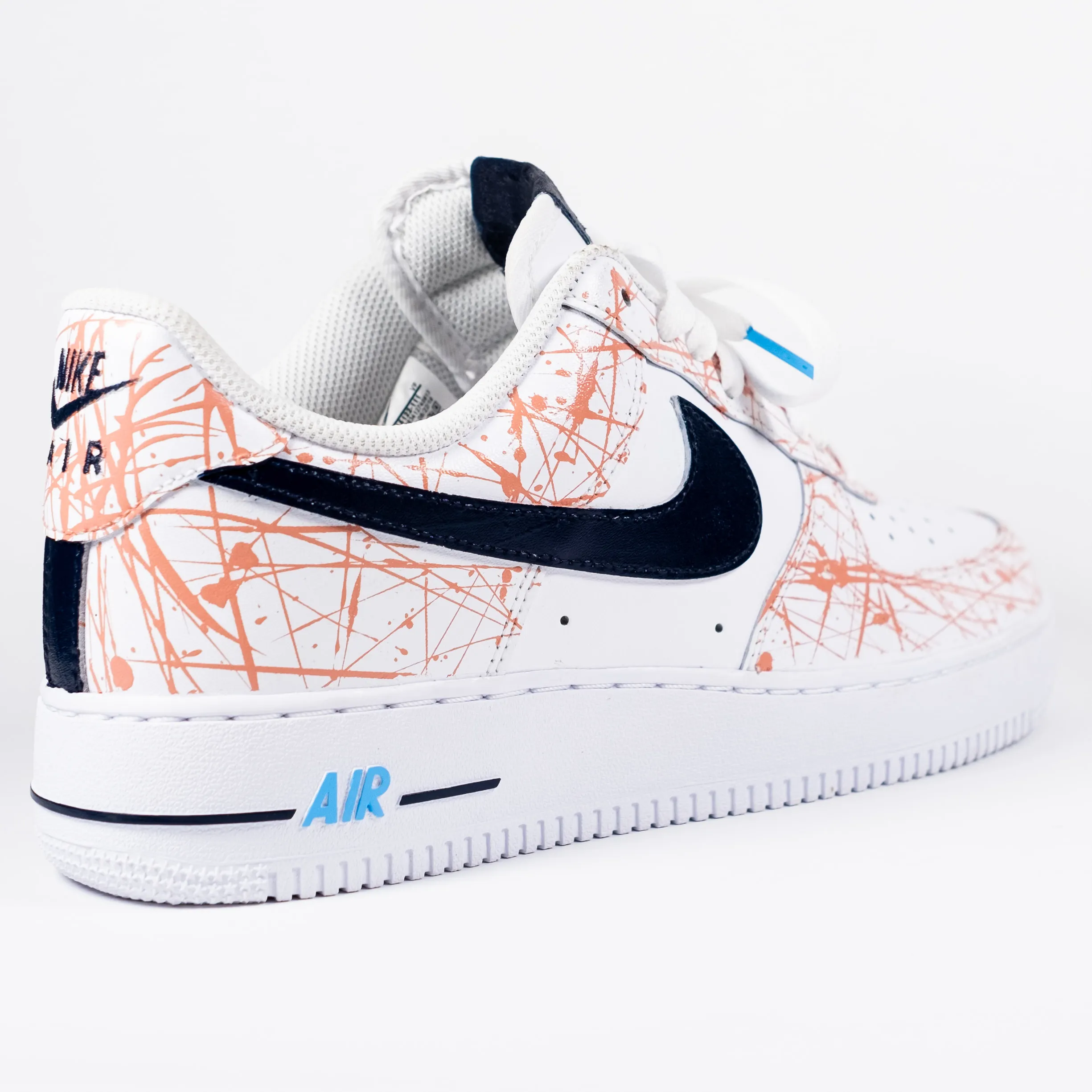 Nike Air Force 1 White Custom 'Salmon Splattered Navy Swoosh' Edition