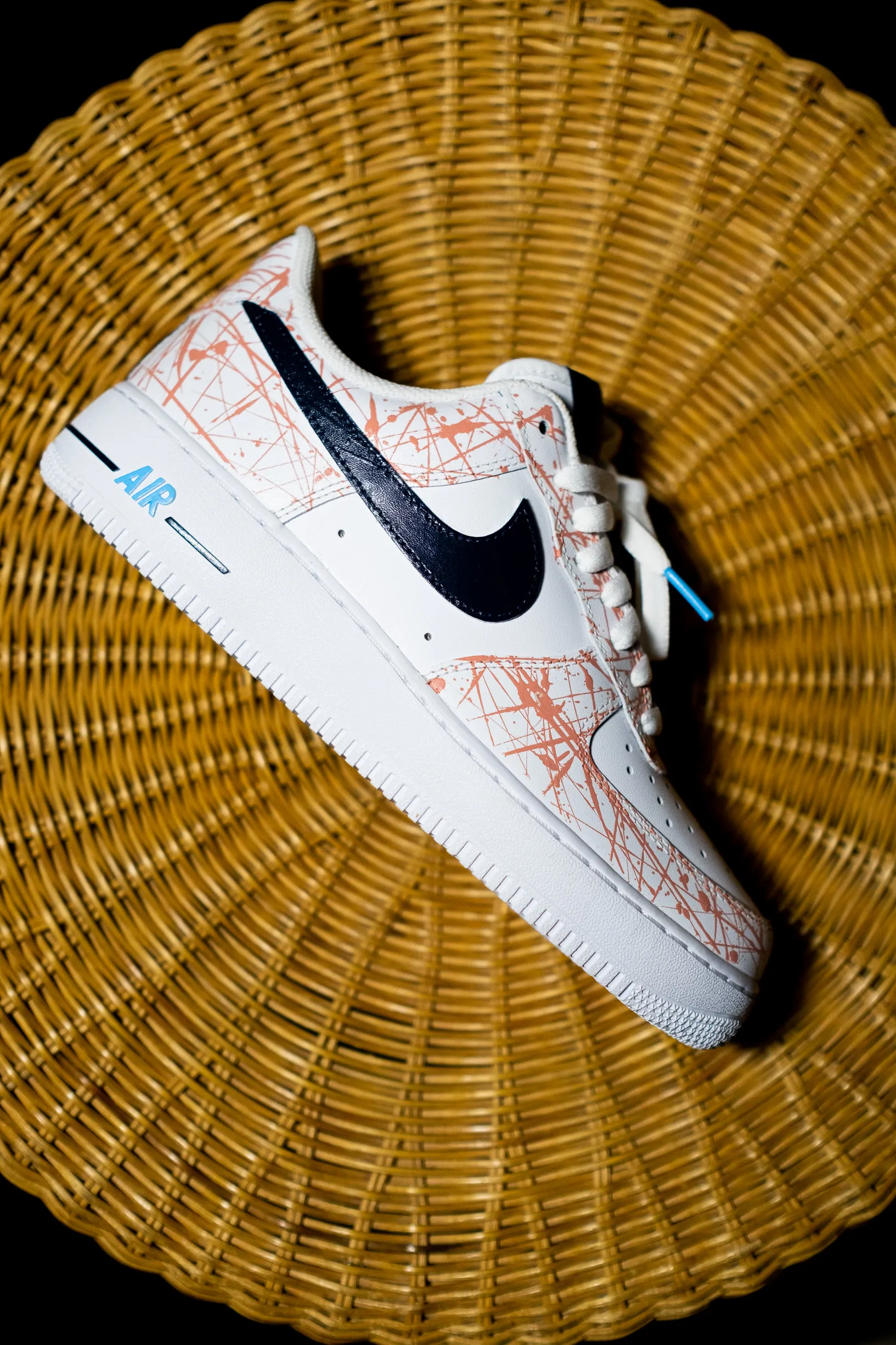 Nike Air Force 1 White Custom 'Salmon Splattered Navy Swoosh' Edition