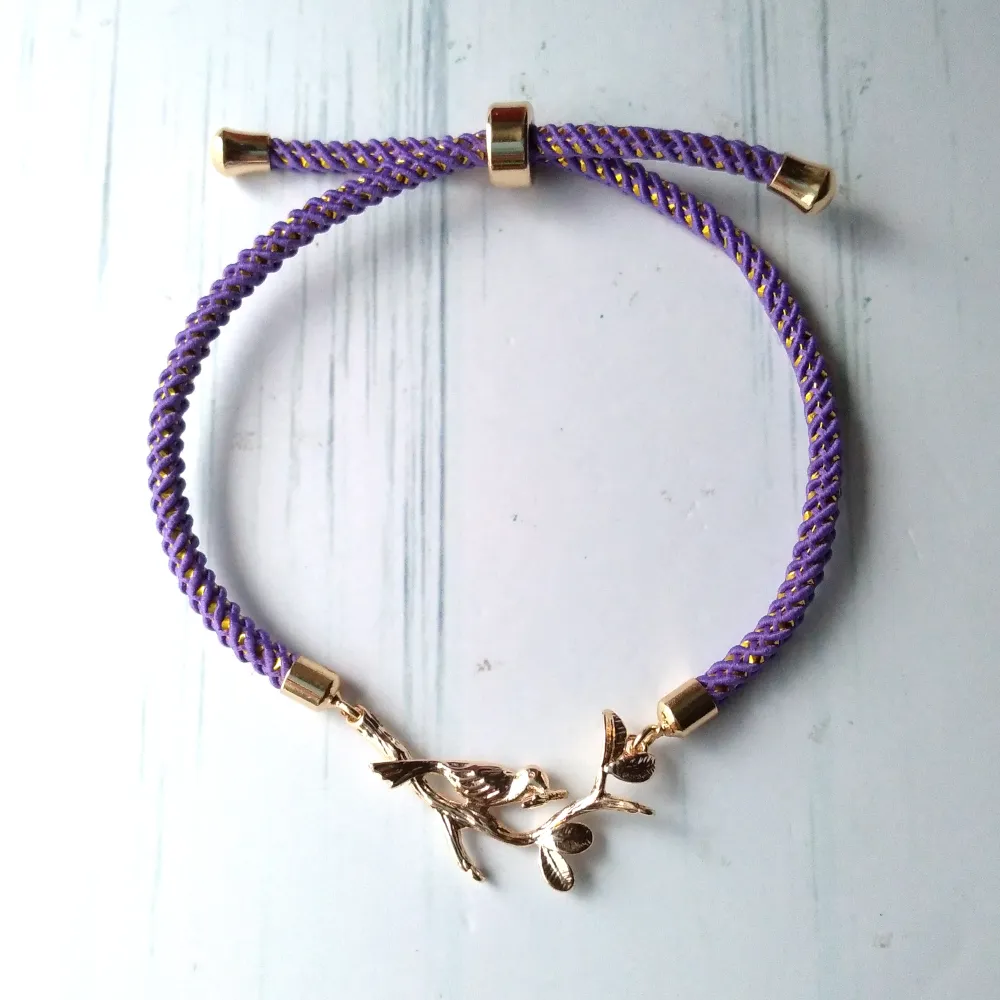 Olivia Bird on Branch Metallic Cord Slider Bracelet