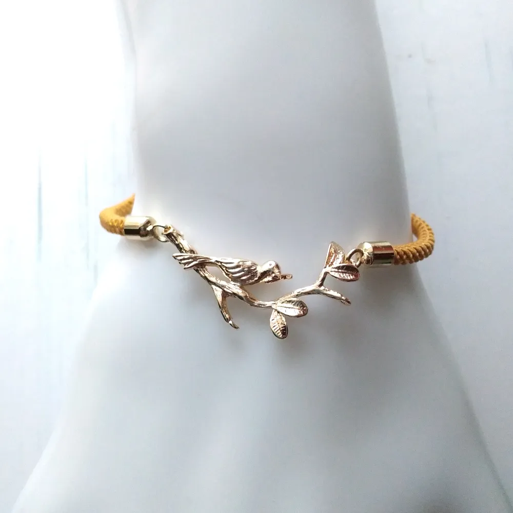 Olivia Bird on Branch Metallic Cord Slider Bracelet