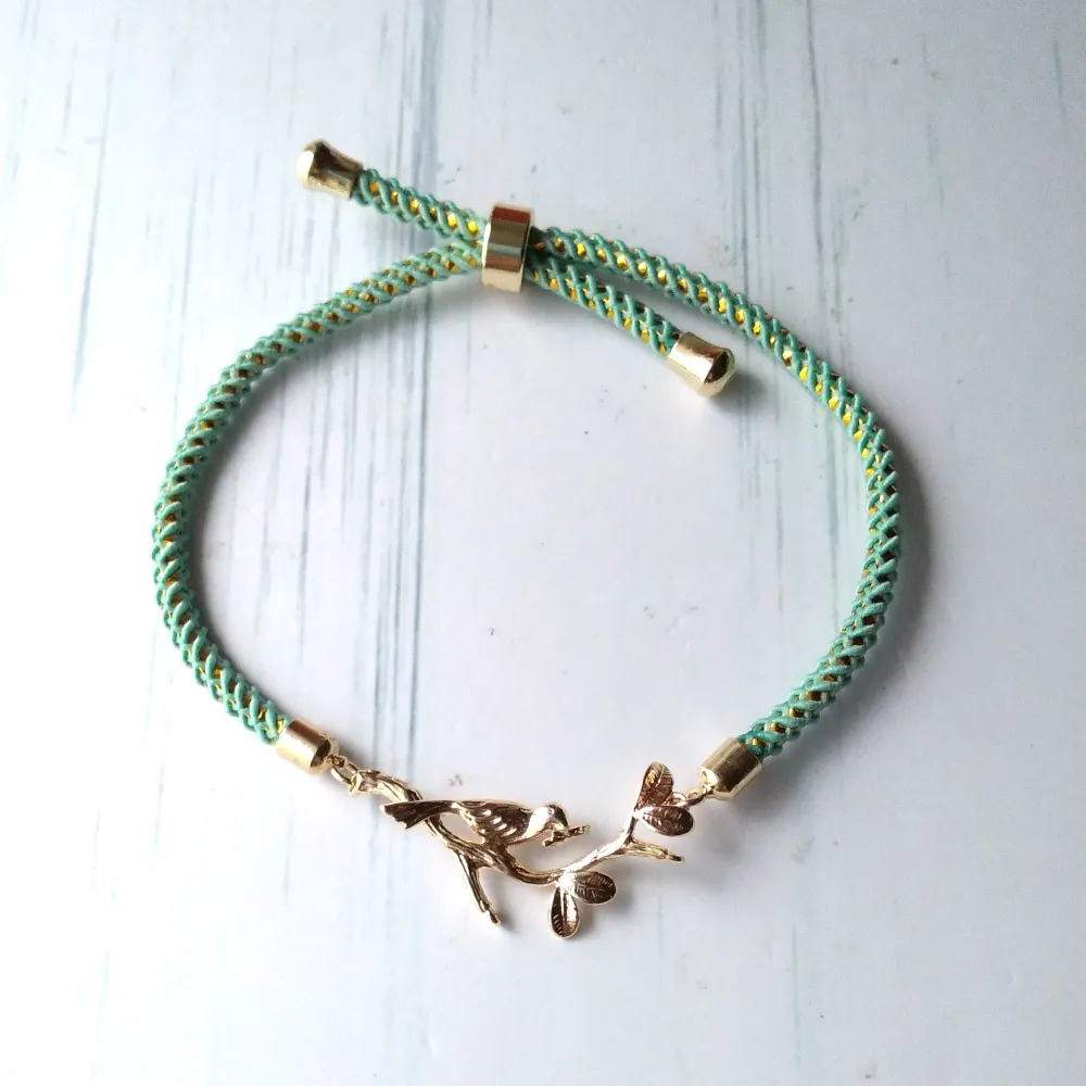 Olivia Bird on Branch Metallic Cord Slider Bracelet