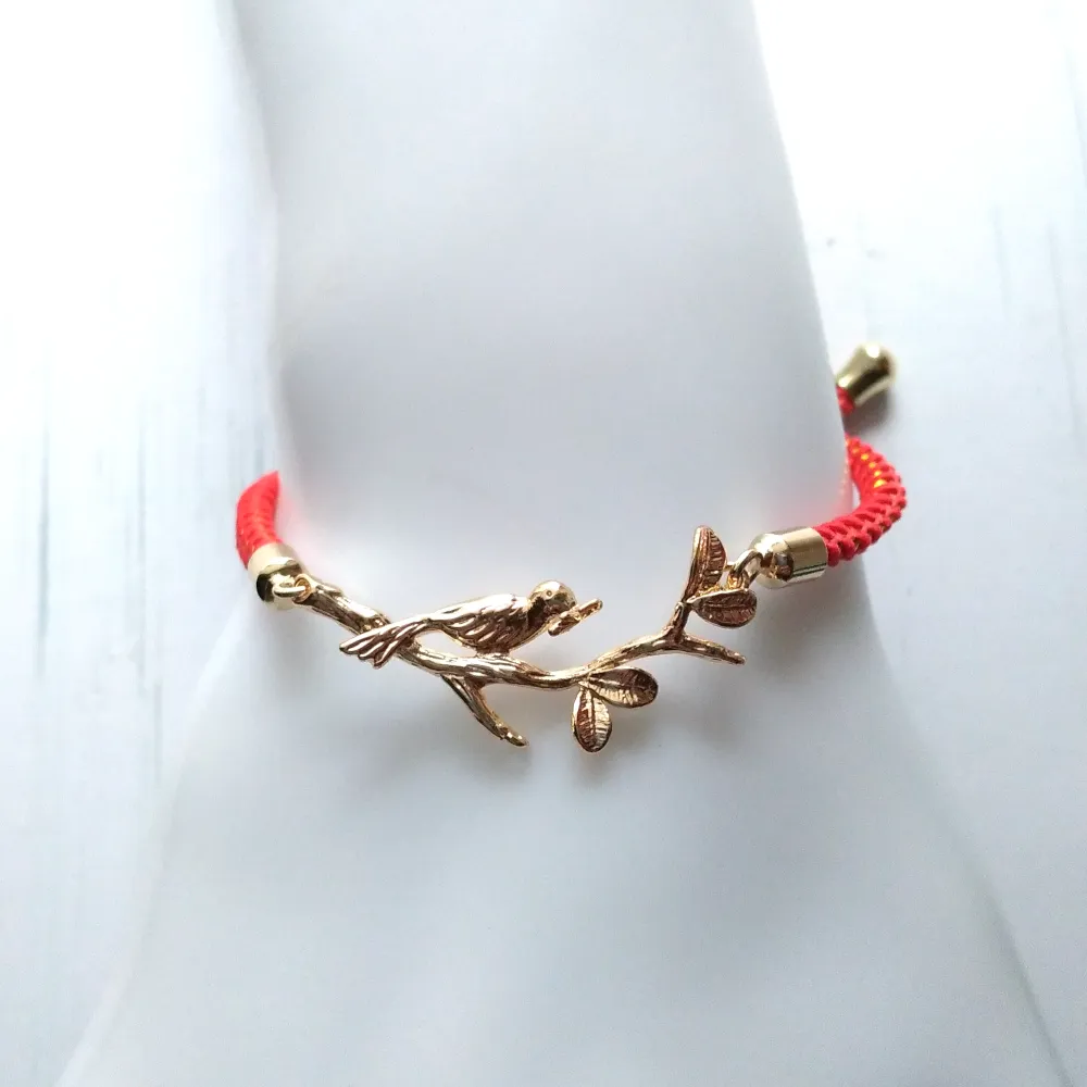 Olivia Bird on Branch Metallic Cord Slider Bracelet