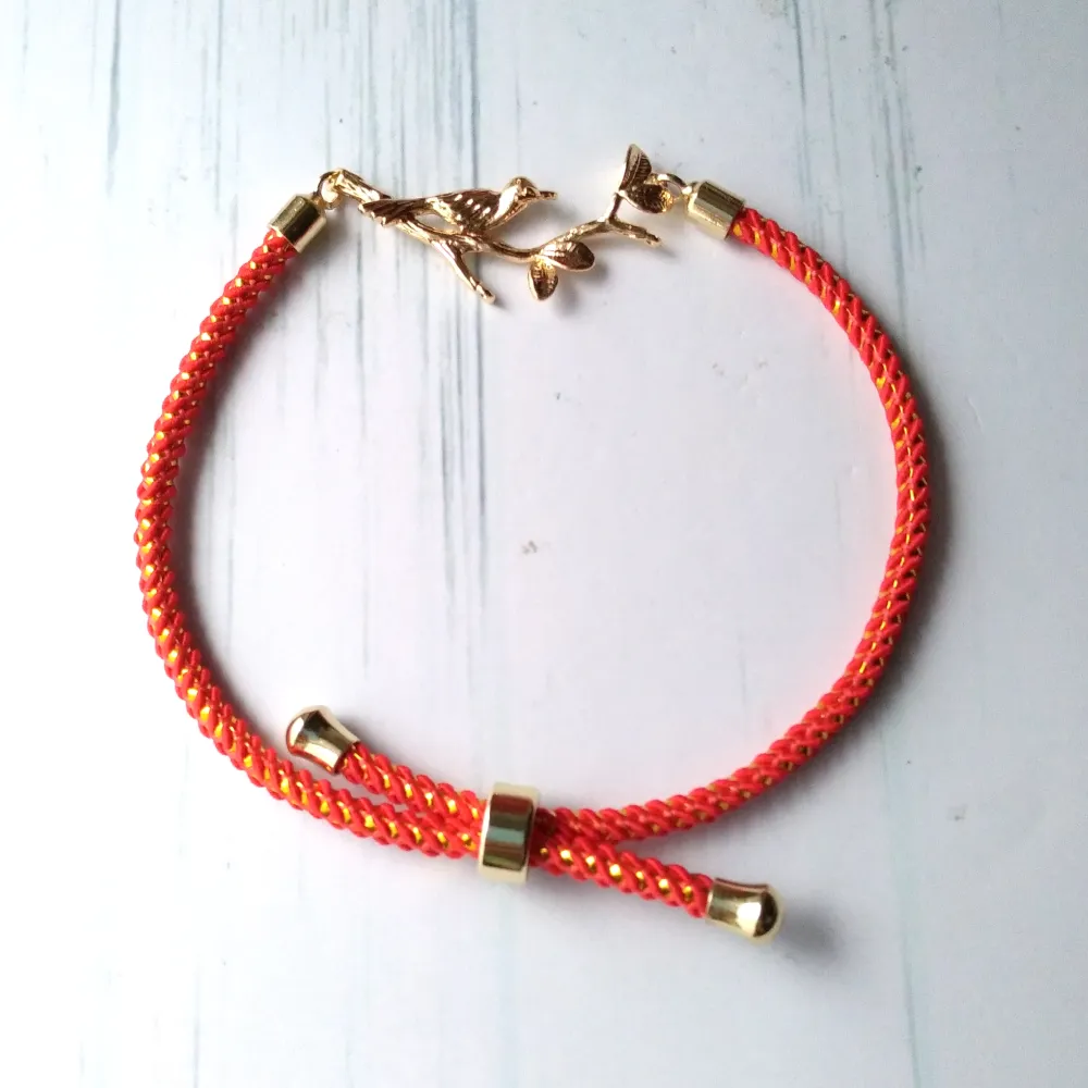 Olivia Bird on Branch Metallic Cord Slider Bracelet