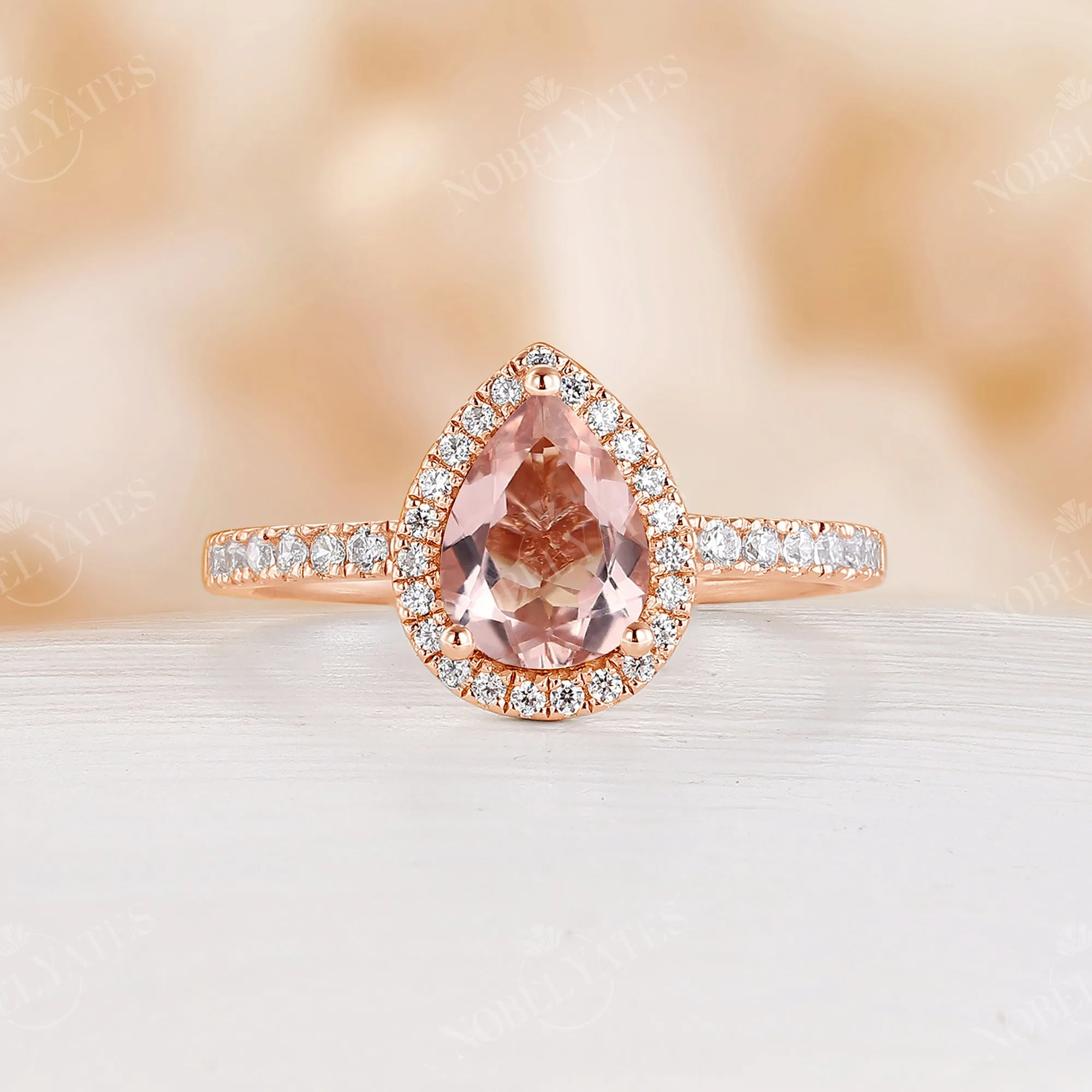 Orange Pink Morganite Bridal Set Rose Gold Curved Wedding Band