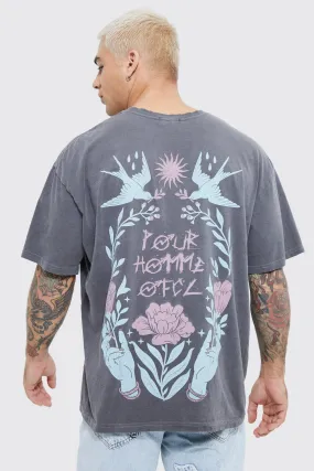 Oversized Overdyed Tarot Bird Graphic T-shirt