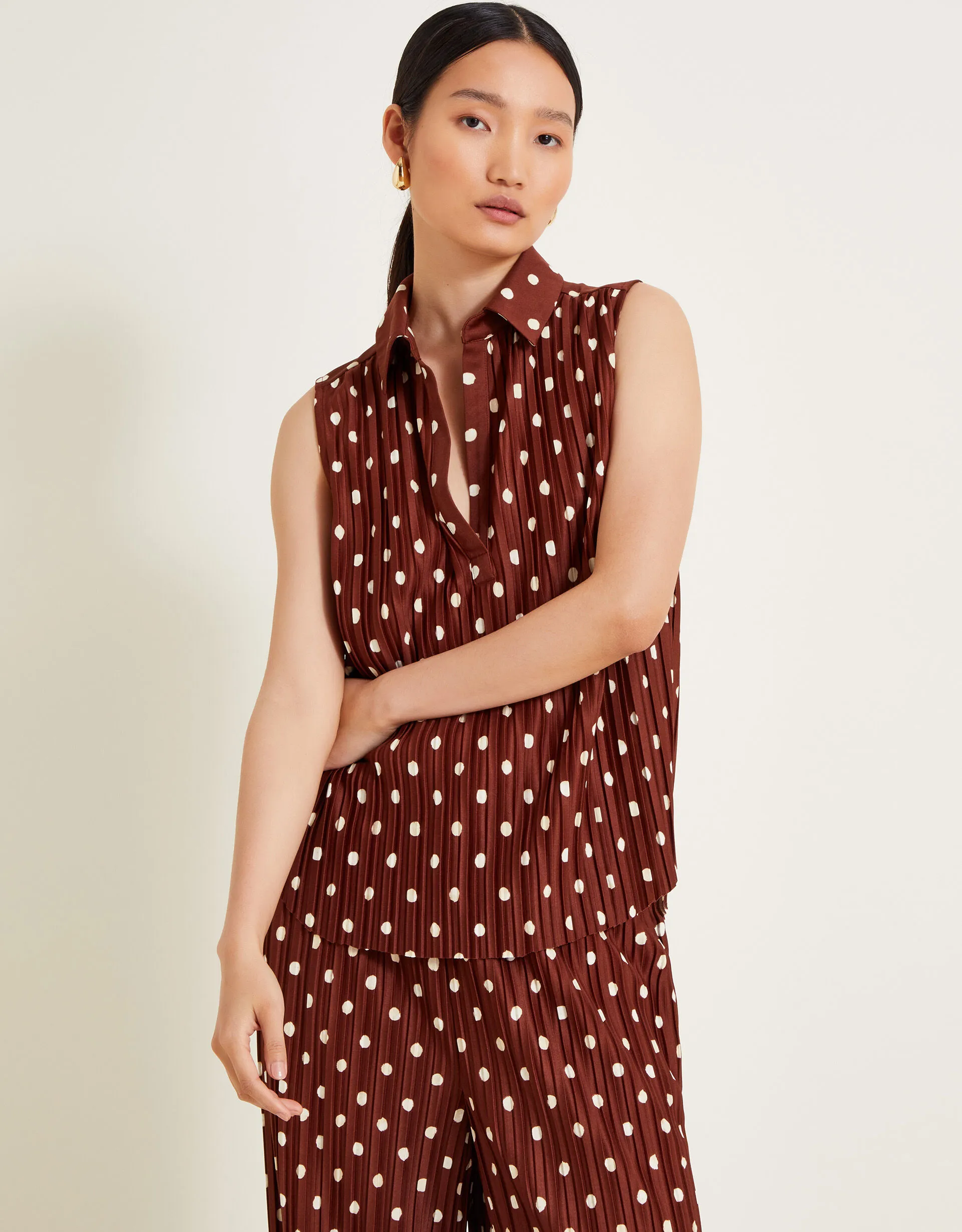 Paris Spot Plisse Top Brown