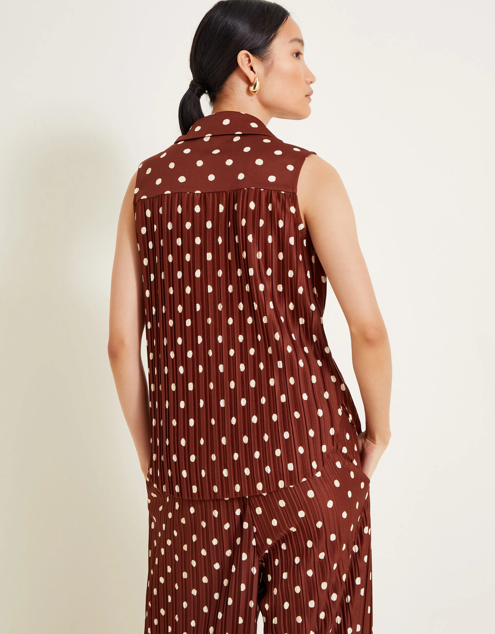 Paris Spot Plisse Top Brown