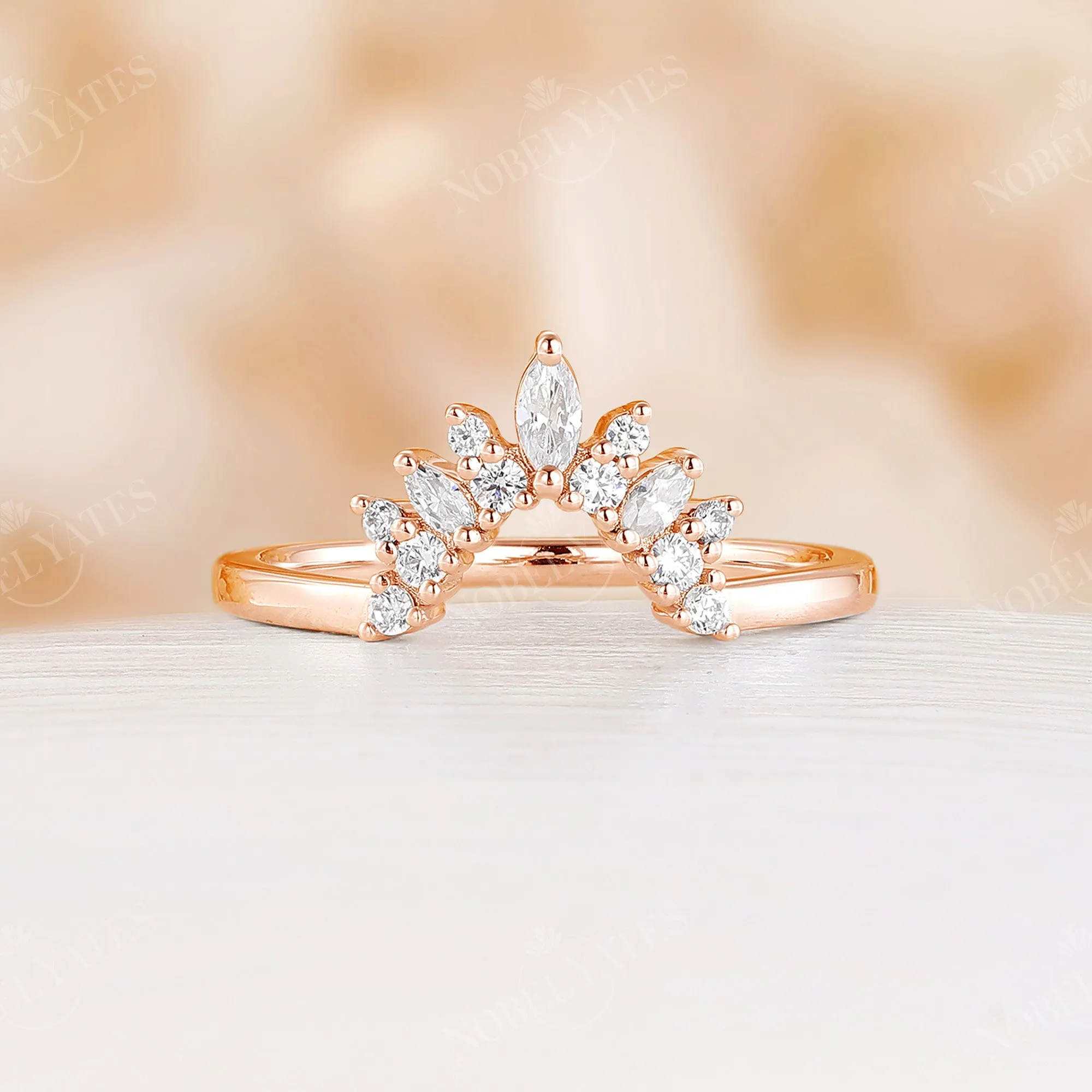 Pear Halo Moissanite Bridal Set Rose Gold Curved Wedding Band