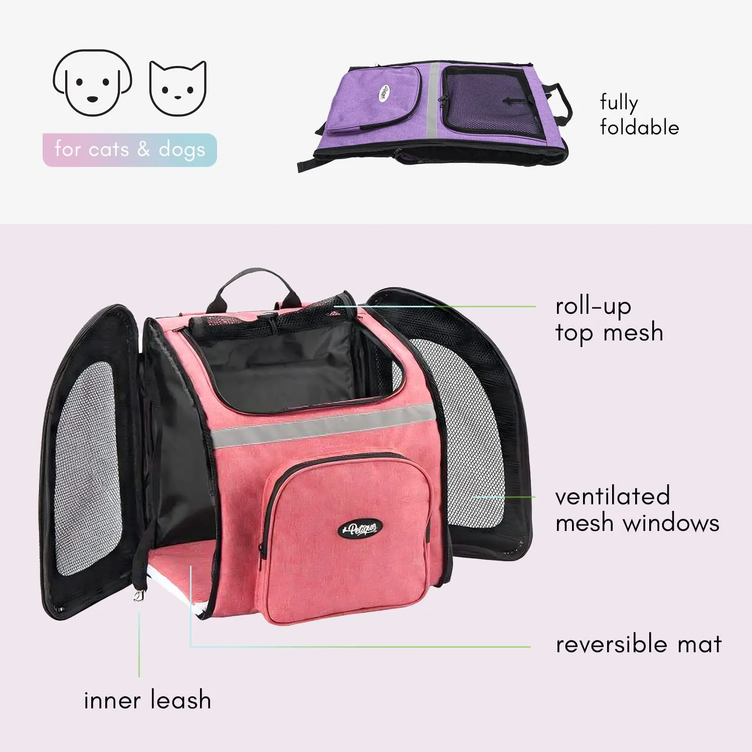 Petique Pet Backpacker, Pet Carrier for Small Size Pets, Ventilated Backpack Bag for Cats & Dogs  