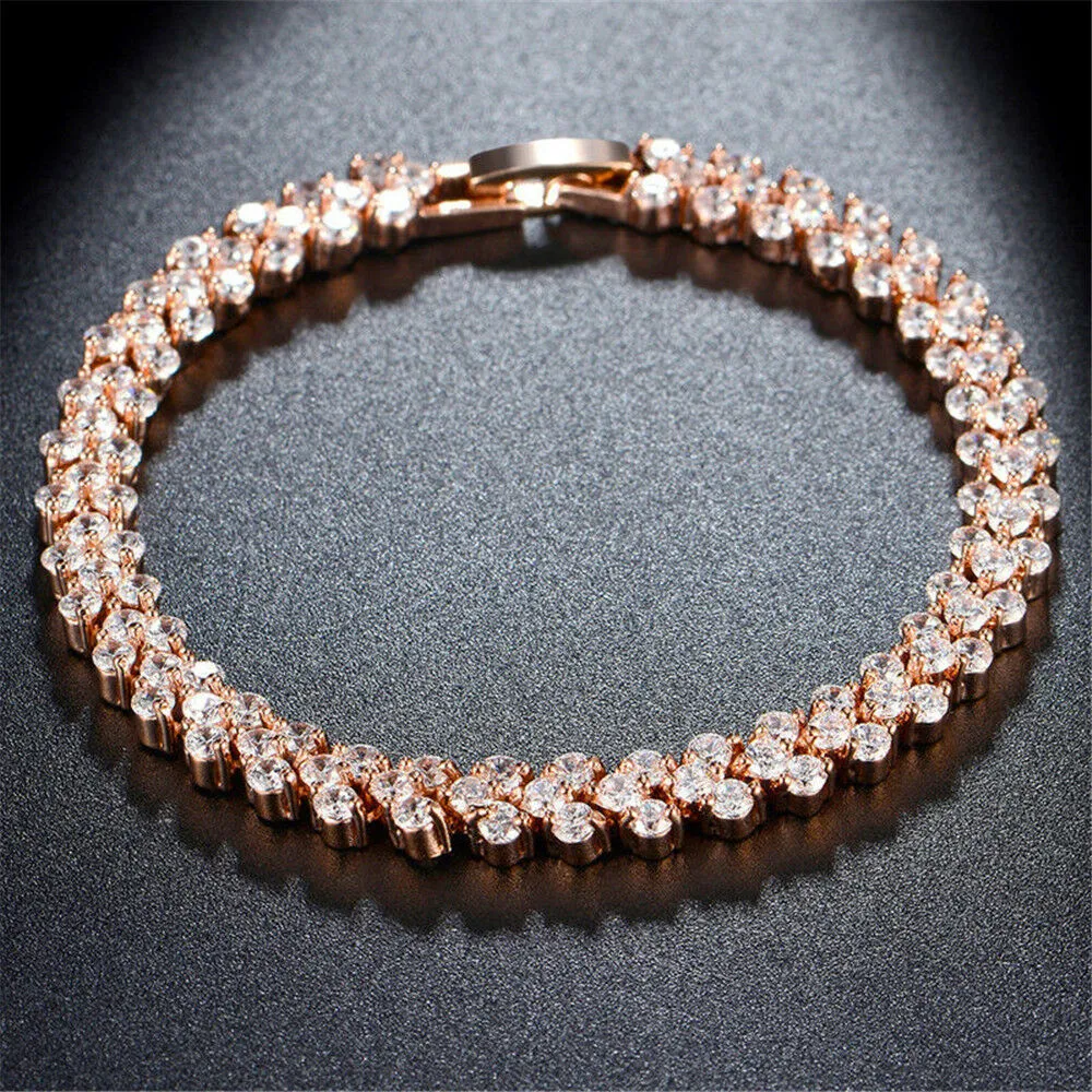 Petite Size 14K Rose Gold Plated Cubic Zirconia Tennis Bracelet 6.38