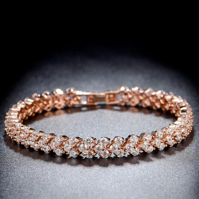 Petite Size 14K Rose Gold Plated Cubic Zirconia Tennis Bracelet 6.38