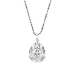 Pharaoh Head V2 Necklace Pendant & Rope Chain White Gold