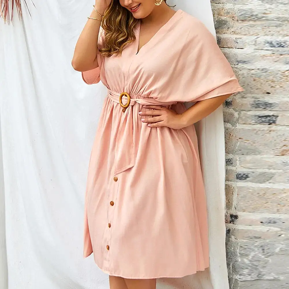 Plus Size Dress Full Sleeve V Neck