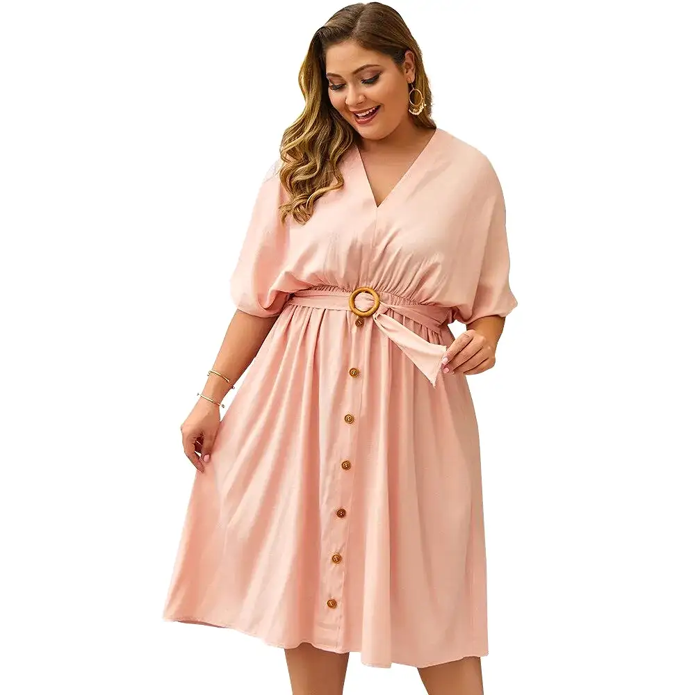 Plus Size Dress Full Sleeve V Neck