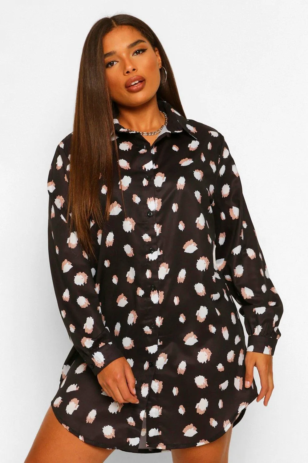 Plus Smudge Spot Print Oversized Shirt Dress