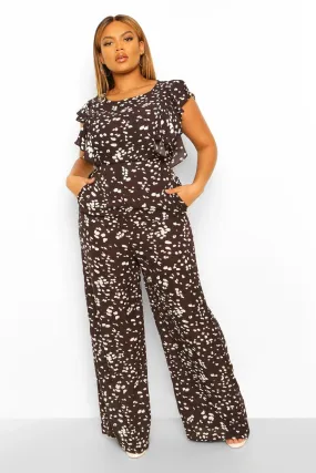 Plus Smudge Spot Ruffle Woven Jumpsuit