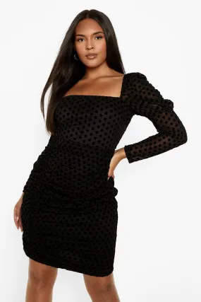 Plus Spot Mesh Ruched Bodycon Dress