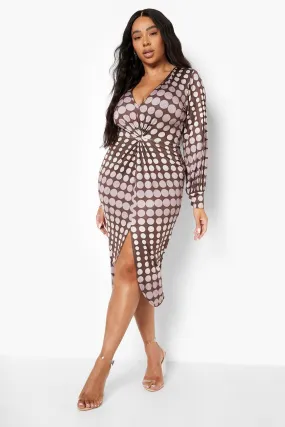 Plus Spot Print Twist Midi Dress